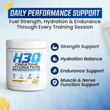 H3O daily performance support — strength, hydration balance, endurance, muscle and nerve function
