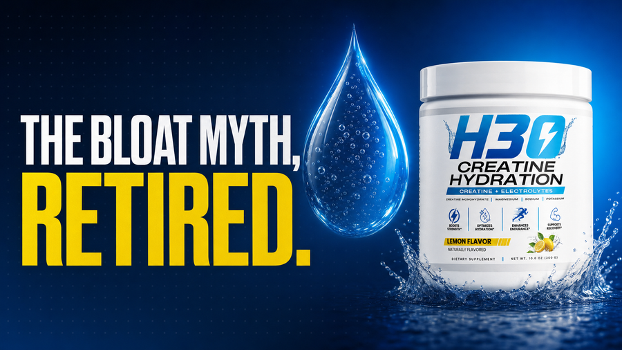 Water droplet and H3O tub — the creatine bloat myth, retired