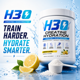 H3O Creatine Hydration Powder lemon — 5g creatine monohydrate with electrolytes, tub front