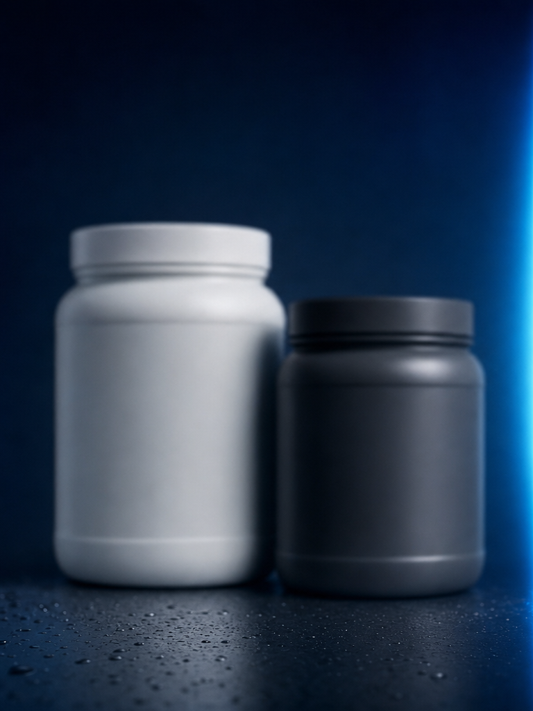 The old way — separate blurred electrolyte and creatine tubs
