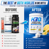 H3O post-workout recovery — creatine monohydrate and electrolyte drink mix with lemon