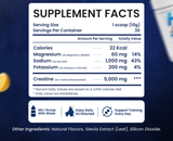 H3O Supplement Facts — 5,000mg creatine monohydrate, 1,000mg sodium, 200mg potassium, 60mg magnesium per scoop